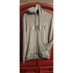 Lacoste SleepWear Men Medium Gray Pullover Sweatshirt Hoodie Comfort Logo EUC